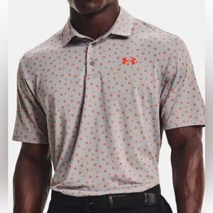 Under Armour Men's Playoff Polo, Gray with Orange Leaf Pattern, Sz L